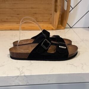Sketchers black luxe foam footbed slide sandals granola sandals size 10